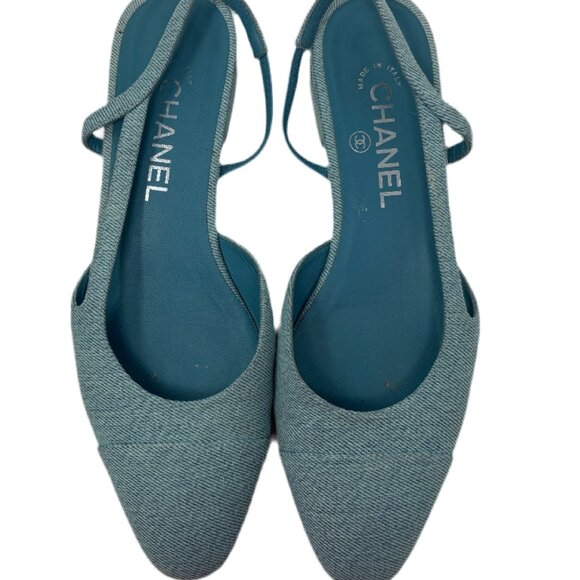 CHANEL - Blue Denim Slingbacks - size 38.5 - Picture 3 of 6